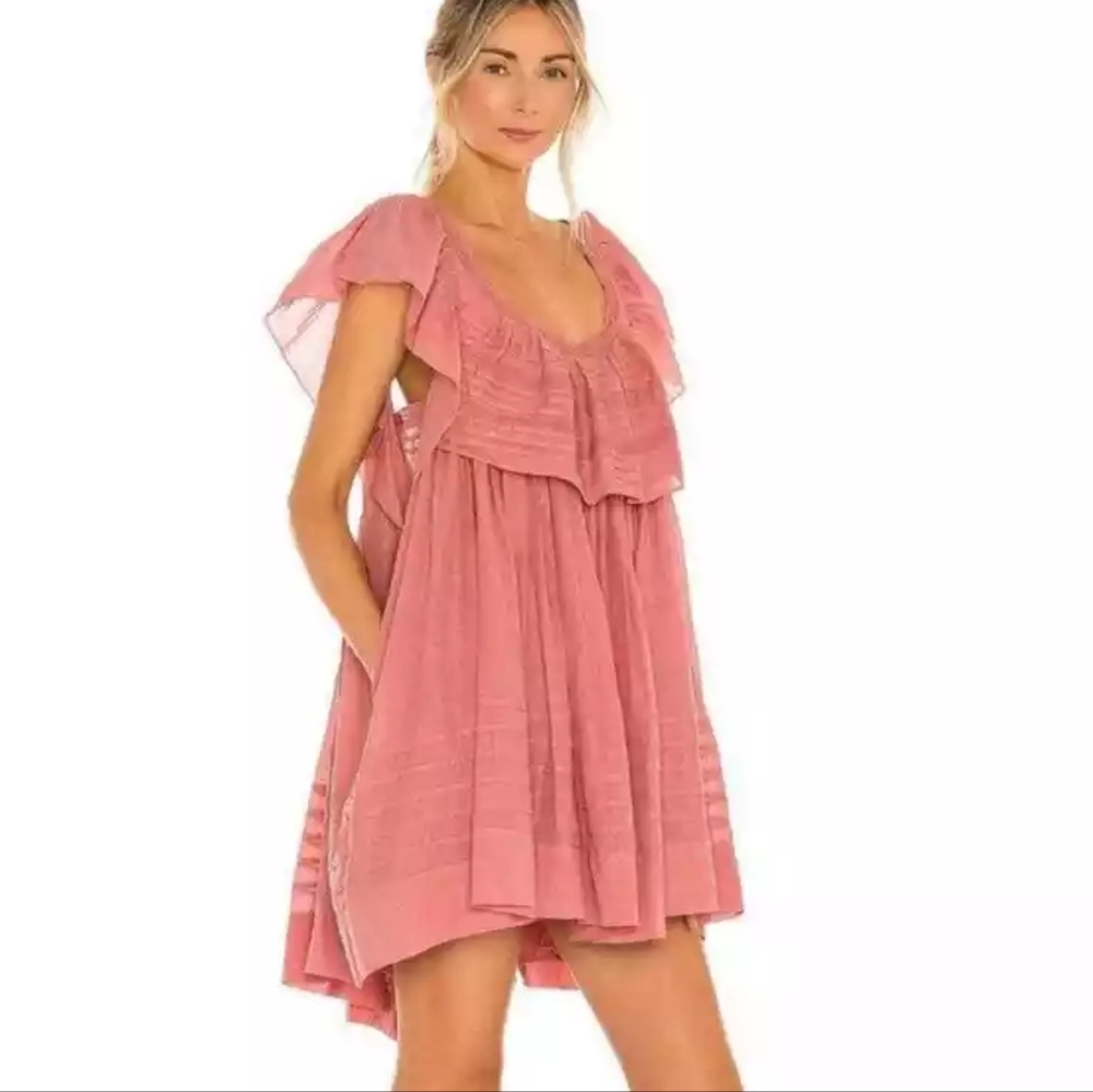 Free People Big Bloom Hailey Mini Dress Open Back Size Small Pink